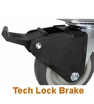 tech lock brake, front pedal brake, locking casters Medium Duty , light duty, locking casters for carts and equipment