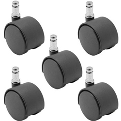5 Pack Of Nylon Twin Wheel Chair Casters With Urethane Tread For Hardwood Floors Black Friction Ring Stem At Buycasters Com Your Caster Wheel And Material Handling Experts